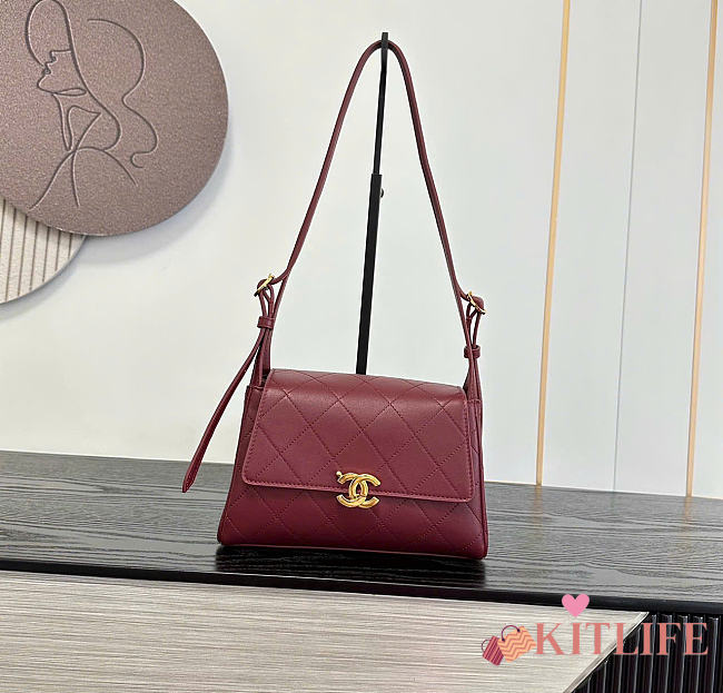 Kitlife Chanel 26K Handbag Burgundy Calfskin 22.5×14×8cm - 1
