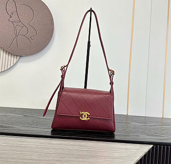 Kitlife Chanel 26K Handbag Burgundy Calfskin 22.5×14×8cm