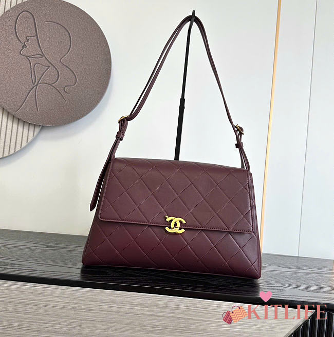 Kitlife Chanel 26K Handbag Burgundy Calfskin 32×20×10cm - 1