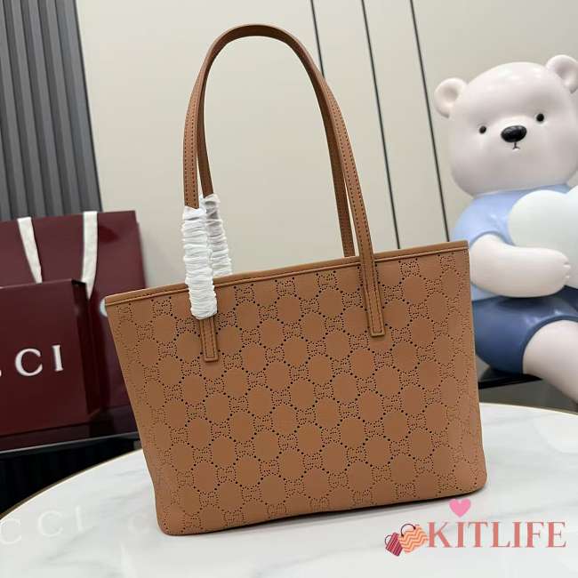 Kitlife Gucci Tribeca Small Tote Bag Brown Leather 875236 25x19x11.5cm - 1