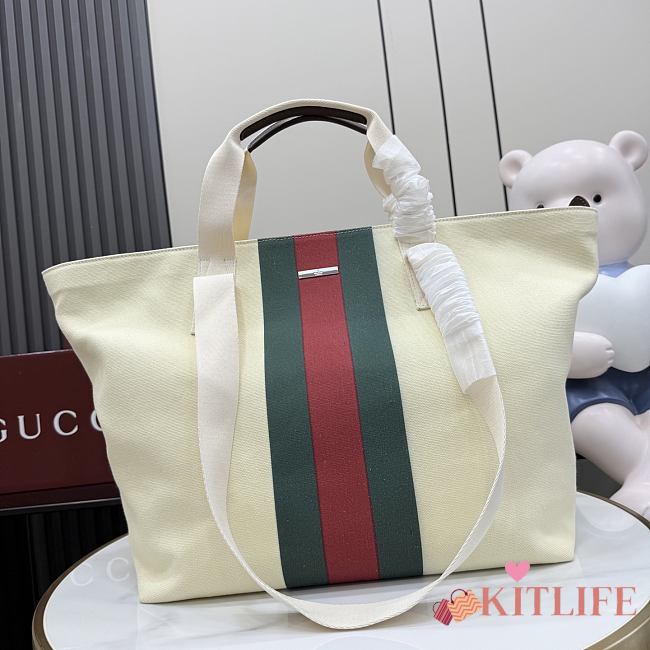 Kitlife Gucci Positano Medium Tote Bag Ivory Canvas ‎875929 36x35x21.5cm  - 1