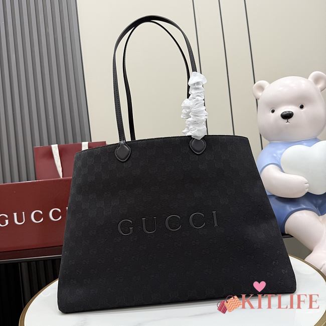Kitlife Gucci NY Large Tote Bag Grey & Black GG Canvas A00B4R 42x30x18cm - 1