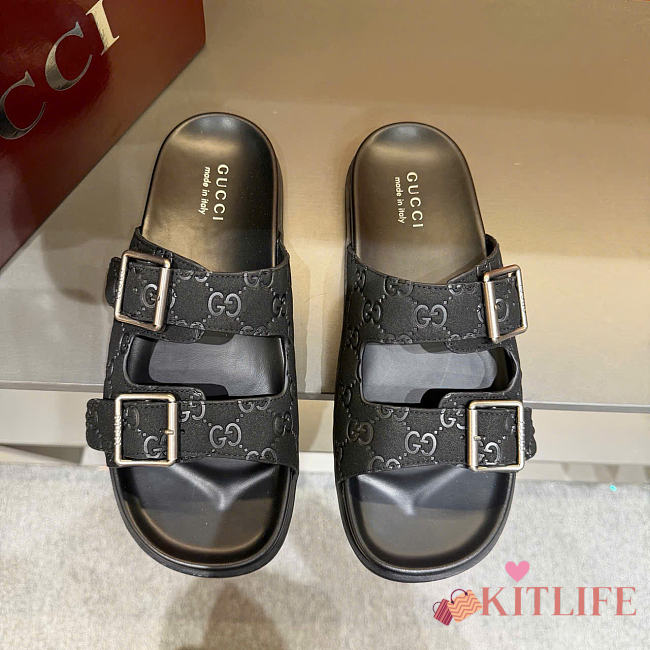 Kitlife Gucci Men's Slide Sandal Black With Buckles - 1