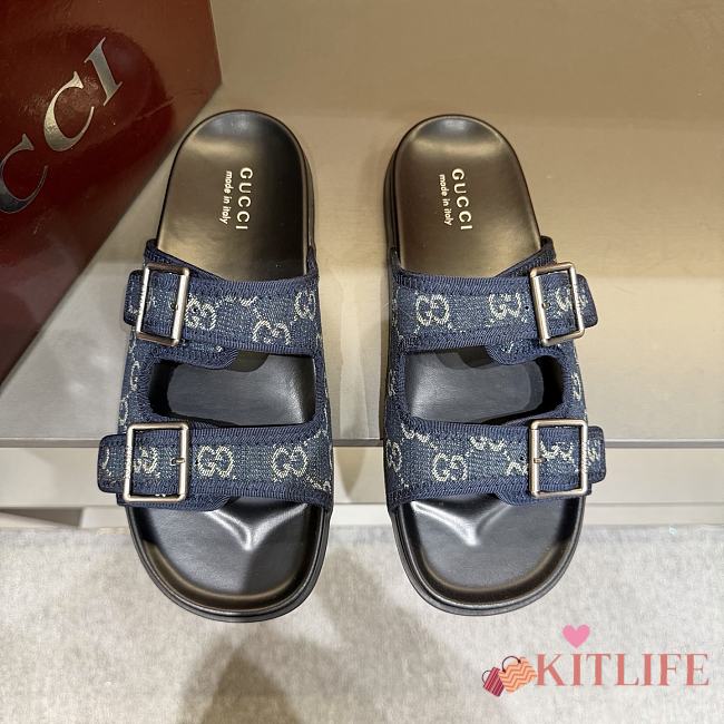 Kitlife Gucci Men's Slide Sandal Dark Blue With Buckles  - 1