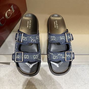 Kitlife Gucci Men's Slide Sandal Dark Blue With Buckles 