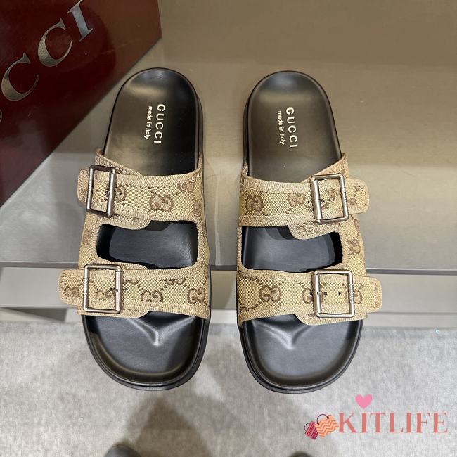 Kitlife Gucci Men's Slide Sandal Beige With Buckles  - 1