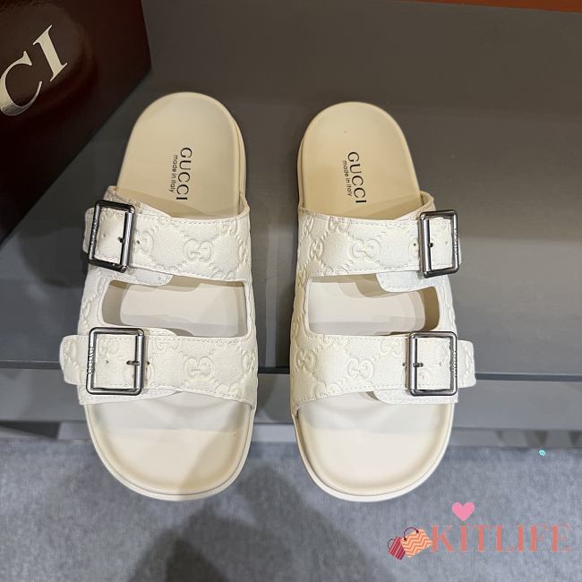 Kitlife Gucci Men's Slide Sandal White With Buckles  - 1