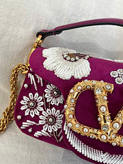 Kitlife Valentino Garavani Loco Small Velvet Floral Embroidered Shoulder Bag 20x11x5cm - 3