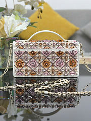 Kitlife Dior Miss Embroidered White, Pink & Violet Rhinestone Chain Bag 21x11.5x4 cm - 3
