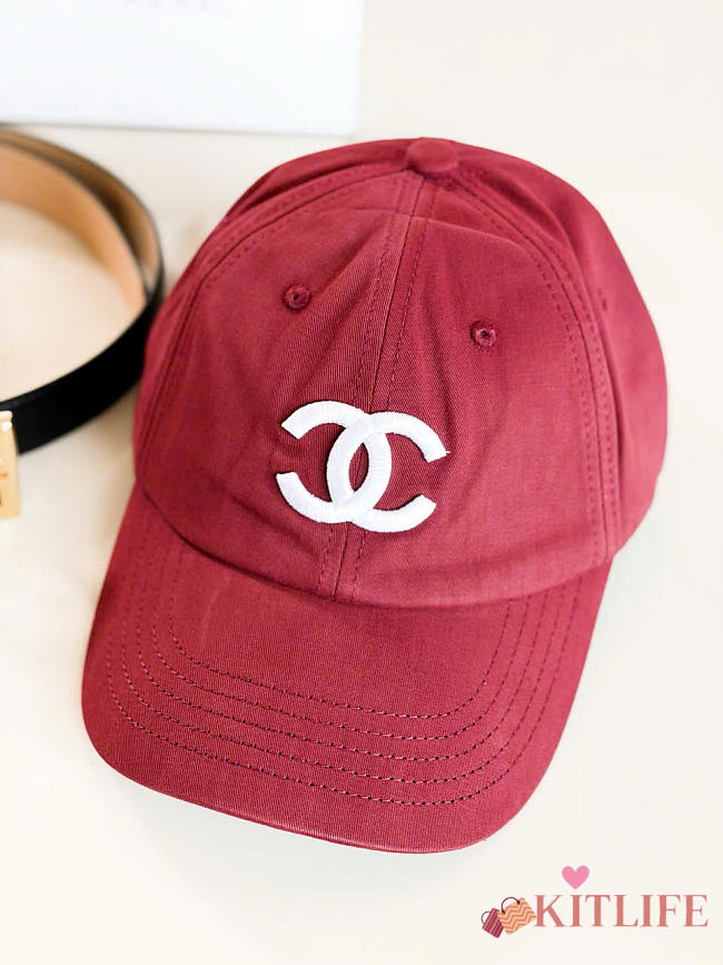 Kitlife Chanel Embroidered Baseball Cap Burgundy - 1