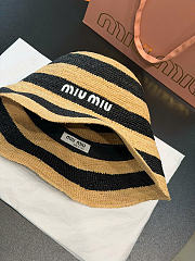 Kitlife Miu Miu Striped Beige & Black Raffia Hat - 6