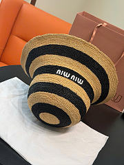 Kitlife Miu Miu Striped Beige & Black Raffia Hat - 5