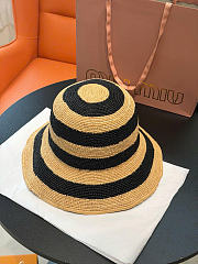 Kitlife Miu Miu Striped Beige & Black Raffia Hat - 4