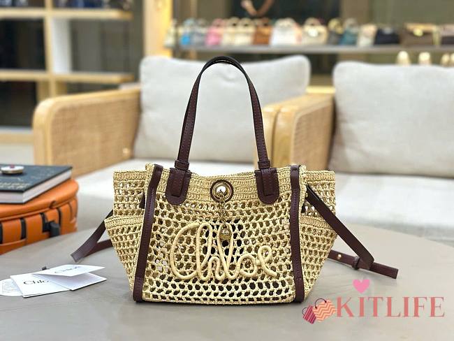 Kitlife Chloe Small Iconic Double Carry Bag In Raffia 23x20x12cm - 1