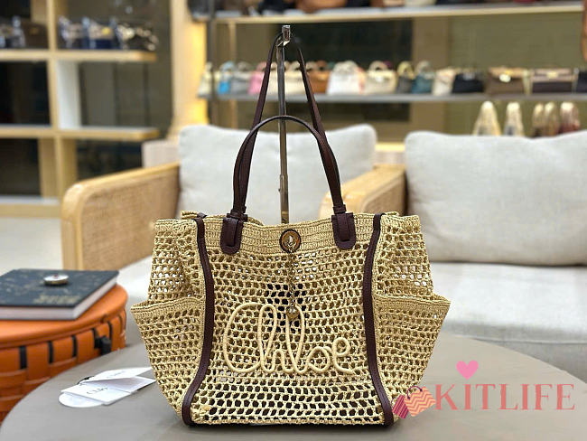 Kitlife Chloe Large Iconic Double Carry Bag In Raffia 28x29x15cm - 1
