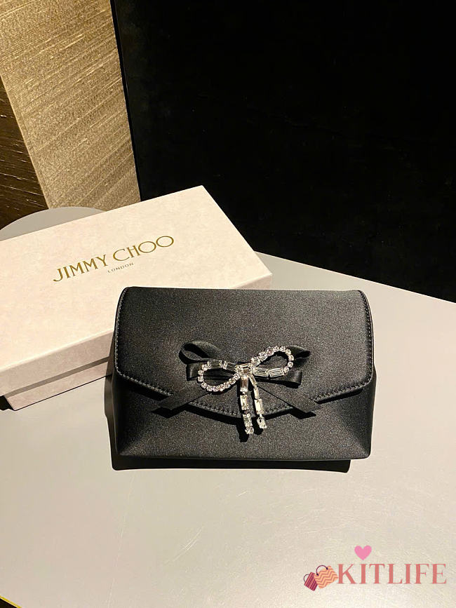 Kitlife Jimmy Choo Black Satin Mini Bag with Crystal Bow 19x12x7cm - 1