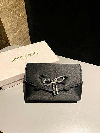 Kitlife Jimmy Choo Black Satin Mini Bag with Crystal Bow 19x12x7cm