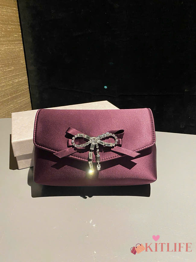 Kitlife Jimmy Choo Burgundy Satin Mini Bag with Crystal Bow 19x12x7cm - 1