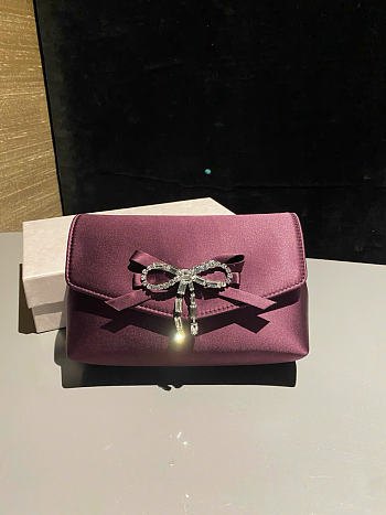 Kitlife Jimmy Choo Burgundy Satin Mini Bag with Crystal Bow 19x12x7cm