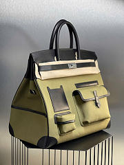 Kitlife Hermes Birkin Cargo HAC 40cm Black Swift Leather & Green Canvas Patchwork Bag  - 6