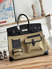 Kitlife Hermes Birkin Cargo HAC 40cm Black Swift Leather & Tan Canvas Patchwork Bag - 1