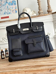 Kitlife Hermes Birkin Cargo HAC 40cm Black Swift Leather & Dark Blue Canvas Patchwork Bag - 1