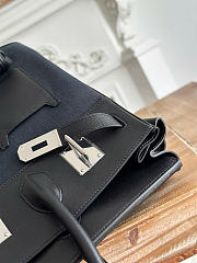 Kitlife Hermes Birkin Cargo HAC 40cm Black Swift Leather & Dark Blue Canvas Patchwork Bag - 6