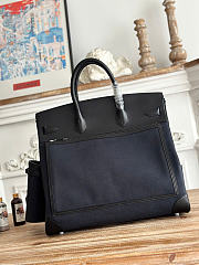 Kitlife Hermes Birkin Cargo HAC 40cm Black Swift Leather & Dark Blue Canvas Patchwork Bag - 5