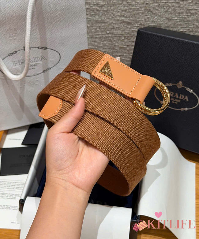 Kitlife Prada Woven Re-Nylon Belt In Brown 35mm  - 1