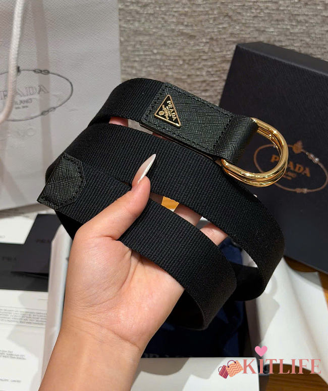 Kitlife Prada Woven Re-Nylon Belt In Black 35mm - 1
