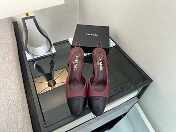 Kitlife Chanel Burgundy Calfskin Cap Toe CC Slingback Pumps 65mm