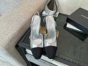 Kitlife Chanel Silver Calfskin Cap Toe CC Slingback Pumps 65mm - 2