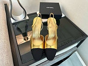 Kitlife Chanel Gold Calfskin Cap Toe CC Slingback Pumps 65mm  - 1