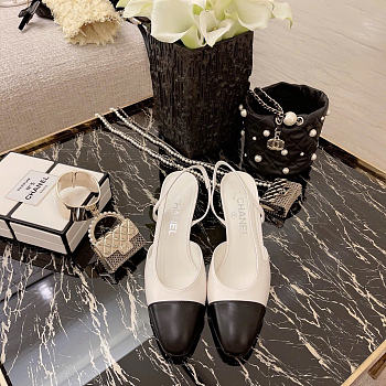 Kitlife Chanel White Calfskin Cap Toe CC Slingback Pumps 65mm