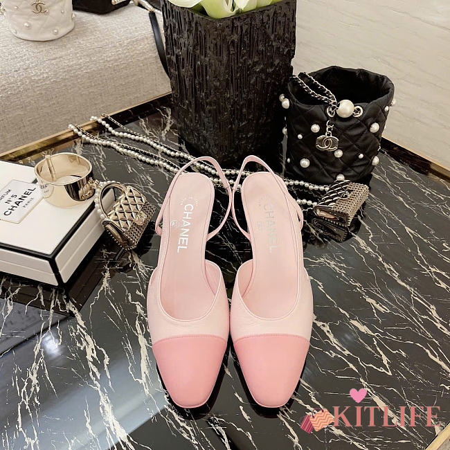 Kitlife Chanel Pink Calfskin Cap Toe CC Slingback Pumps 65mm - 1
