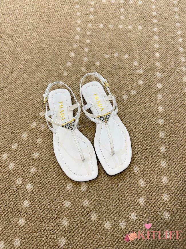 Kitlife Prada White Patent Leather Thong Sandals - 1