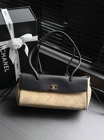 Kitlife Chanel Small Shopping Bag Black Calfskin & Beige Suede AS6288 31x15x12cm 