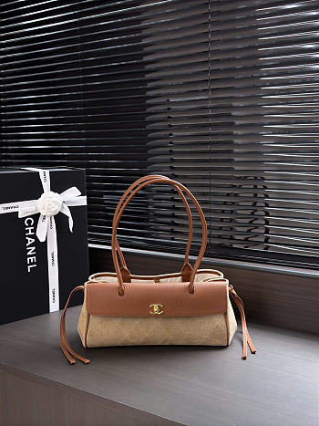 Kitlife Chanel Small Shopping Bag Brown Calfskin & Beige Suede AS6288 31x15x12cm 