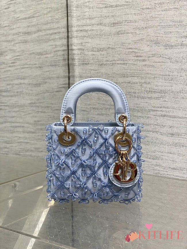 Kitlife Dior Lady Micro Embroidered Blue Beaded Bag 12x10x5cm - 1