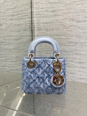 Kitlife Dior Lady Micro Embroidered Blue Beaded Bag 12x10x5cm