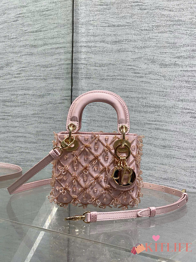 Kitlife Dior Lady Micro Embroidered Pink Beaded Bag 12x10x5cm - 1