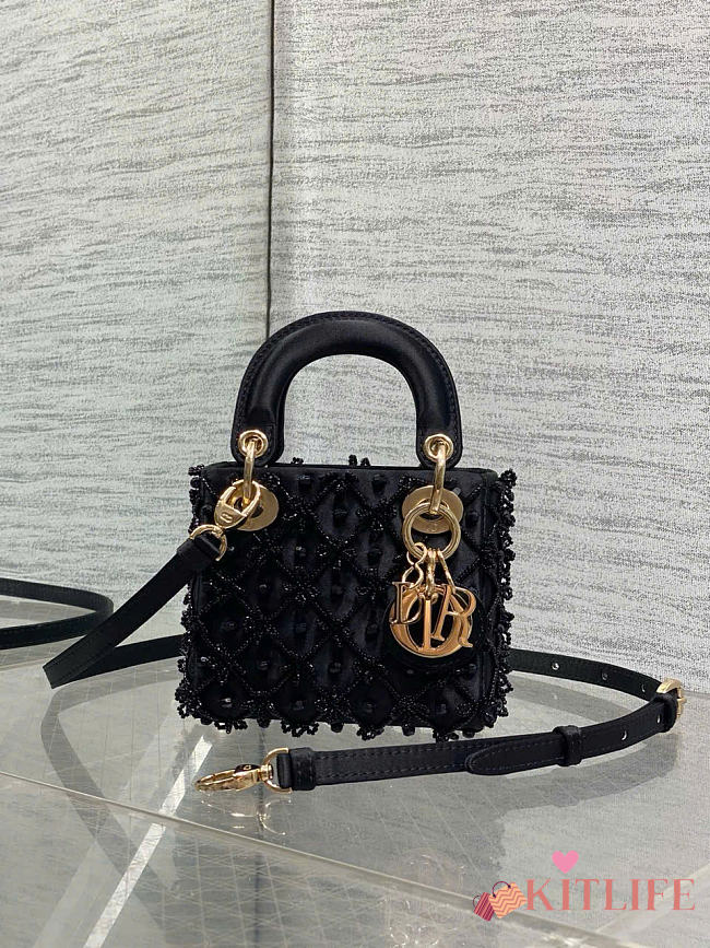 Kitlife Dior Lady Micro Embroidered Black Beaded Bag 12x10x5cm - 1