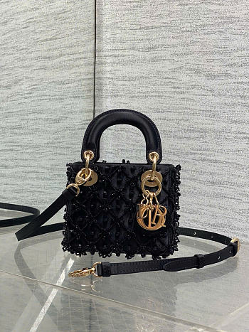 Kitlife Dior Lady Micro Embroidered Black Beaded Bag 12x10x5cm