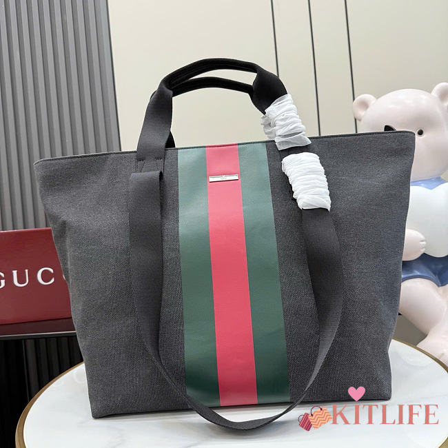 Kitlife Gucci Positano Medium Tote Bag Black Canvas ‎875929 36x35x21.5cm  - 1