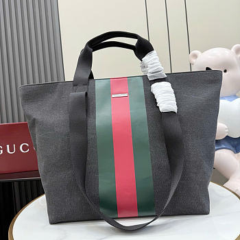 Kitlife Gucci Positano Medium Tote Bag Black Canvas ‎875929 36x35x21.5cm 