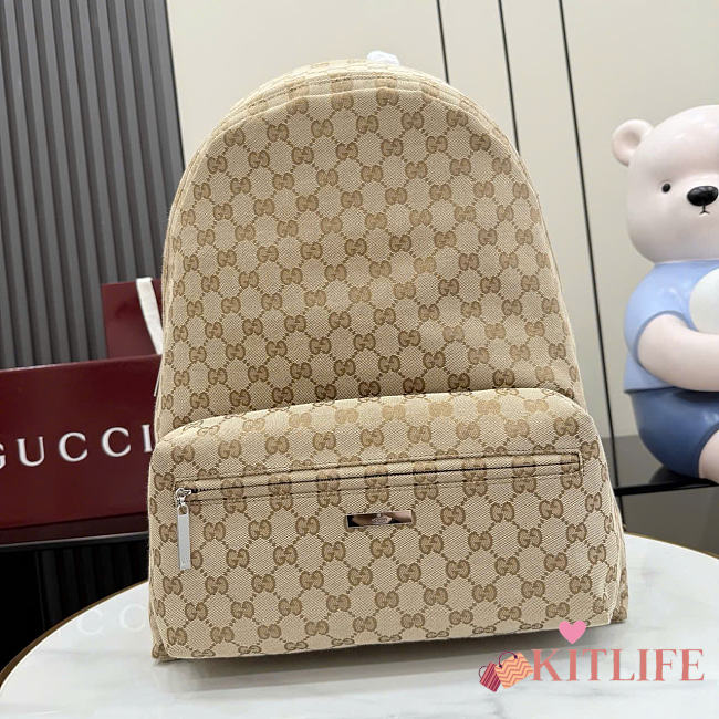 Kitlife Gucci Tag Large Backpack Beige GG Canvas 875226 34x45x17cm - 1