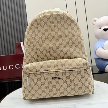 Kitlife Gucci Tag Large Backpack Beige GG Canvas 875226 34x45x17cm