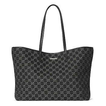 Kitlife Gucci Tribeca Large Tote Bag Dark Black GG Denim 874745 38x29.5x13cm 