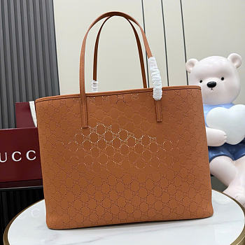 Kitlife Gucci Tribeca Large Tote Bag Brown Perforated GG Soft Leather 874745 38x29.5x13cm