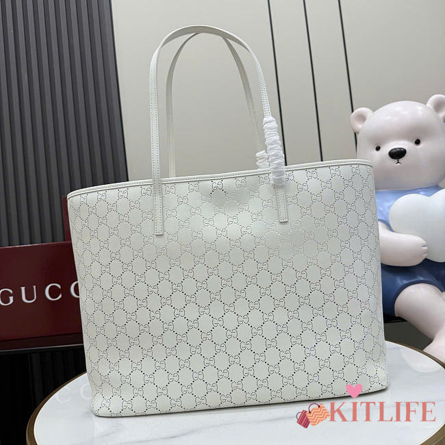 Kitlife Gucci Tribeca Large Tote Bag White Perforated GG Soft Leather 874745 38x29.5x13cm  - 1